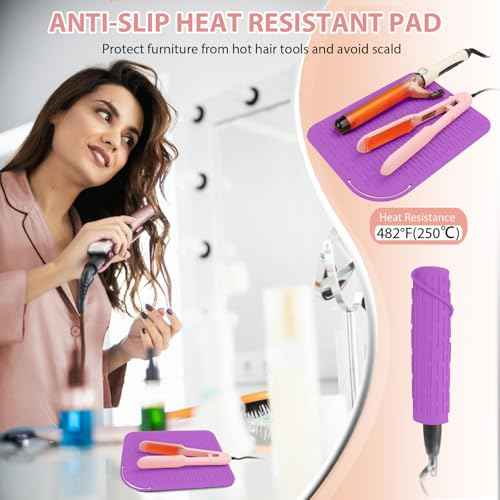 Large Silicone Heat Resistant Mat, Portable Travel Hot Hair Tools Holder Pad for Curling Iron, Flat Iron, Hair Straightener and Other Styling Tools(12.0" x 9.0")