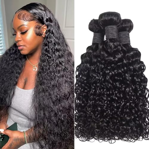 Water Wave Human Hair Bundles 12A Double Weft Deep Curly Wave Bundles 100% Unprocessed Brazilian Virgin Human Hair Natural Black Color Wet And Wavy Hair Extensions 16 18 20