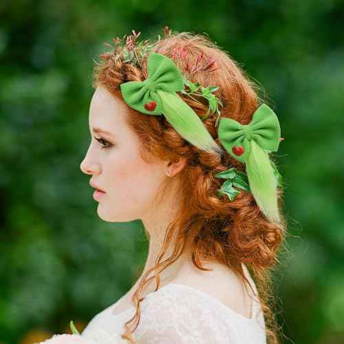 Green Furry Hair Bow Clip Costume Accessories for Girls Women Christmas Theme Party