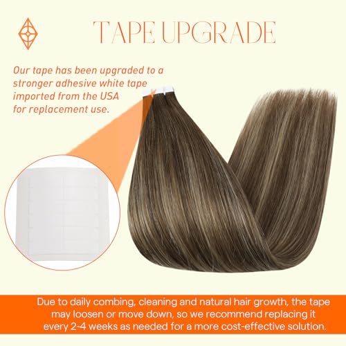 Full Shine Tape In Hair Extensions Human Hair 24Inch Tape in Hair Extensions Real Hair 4 Brown Fading to 24 Blonde and 4 Seamless Hair Extensions Tape In Skin Weft Remy Hair Extensions 50G 20Pcs