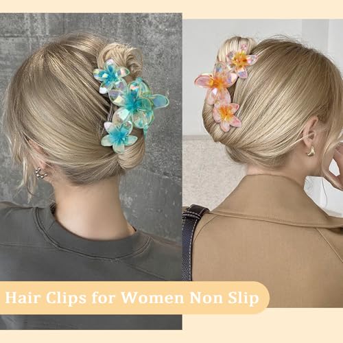 Hawaiian Flower Hair Clips,6 Pcs Large Matte Hair Claw for Women Non-Slip Strong Hold Clips for Thick Hair, Hair Accessories for Women and Girls