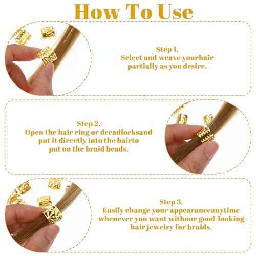 Ouligay 100Pcs Gold Hair Rings Charms for Braids Gold Hair Jewelry Adjustable Hairs Clips Braid Cuffs Accessories Decorations for Braids Locs Dreadlock Women Men Festival Pirate Decorations