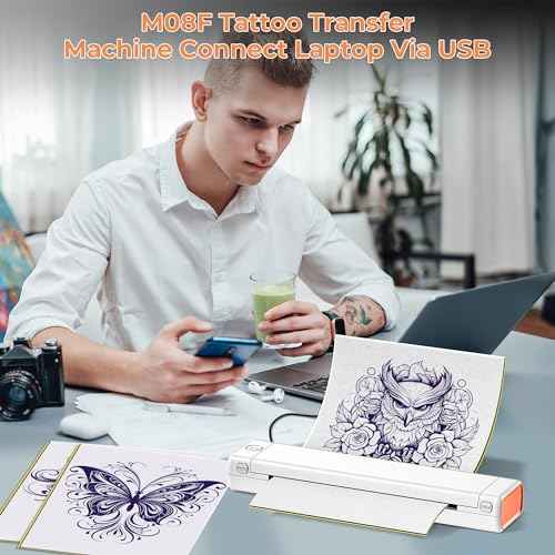 M08F Tattoo Stencil Printer,Thermal Bluetooth Tattoo Transfer Machine,Mobile Copier Printer Compatible with Phone & Laptop, with 10 Pcs Free Tattoo Stencil Transfer Paper