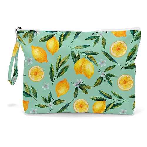 Fokongna Wet Bag Wet Dry Bag Beach Bag Wet Bag For Swimsuit, Travel Makeup Bag Toiletry Bag Waterproof Large Capacity for Women Girls Mom Sister Friends Diaper Bag Strawberry lemon Decor
