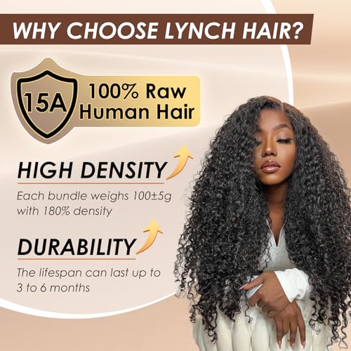 Lynch 15A Burmese Curly Bundles Human Hair, 22 Inch 1 Bundle 3C4A Water Wave Quick Weave with Spiral Curly End, Real 100% Unprocessed Kinky Curly Raw Human Hair Extensions for Women Natural Black