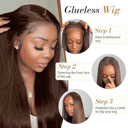 Chocolate Brown Lace Front Wigs Human Hair Pre Plucked 26 Inch Dark Brown Wear And Go Glueless Wig 9x6 Straight Wig Human Hair 220% Density Colored #4 Brown Glueless Hd Lace Frontal Wigs For Women