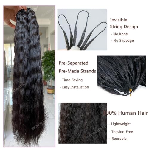 Knotless Crochet Human Hair Braids Extensions Pre Separated Wet and Wavy Brazilian Virgin Human Hair Braiding Bundles With Threading for Black Women Micro Link Meadow Hair 16inch 60g