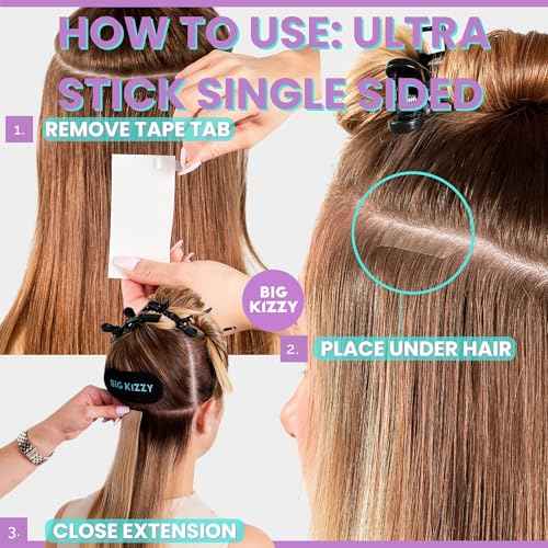 Big Kizzy Single Sided Ultra Stick Replacement Tape for Hair Extensions - 6-8+ Weeks of Wear - Strong Hold and Residue Free One Sided Tape for Extensions - 48 Tabs