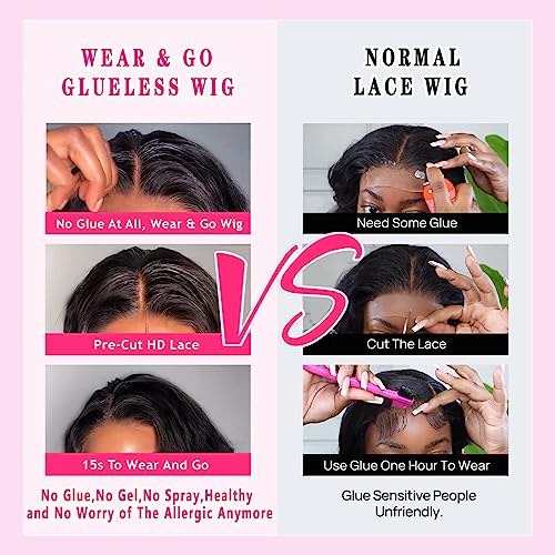 Wear and Go Glueless Wigs Human Hair Pre Plucked Pre Cut for Beginners Deep Wave Lace Front Wigs Human Hair Upgraded No Glue Ready To Wear 4x4 Lace Closure Glueless Wigs for Women 18 Inch