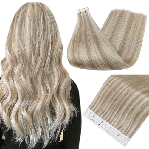 Full Shine Human Hair Tape in Extensions 22Inch Double Sided Tape in Extensions Human Hair Color 18 Ash Blonde Highlight 613 Light Blonde 50G Hair Extensions Tape Ins Real Hair Extensions 20Pcs