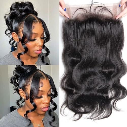 Body Wave 360 Lace Frontal Human Hair 360 Frontal ClosureTransparent HD lace Closure With Baby Hair 150% Density Raw Virgin Human Hair Natural Black 1B Color 18 Inch