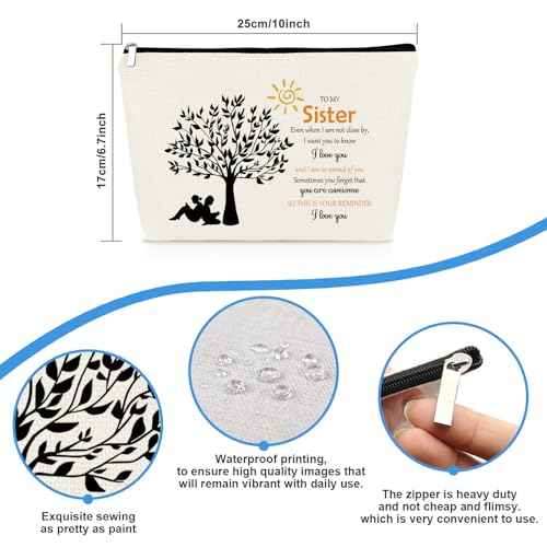Sister Gifts from Sister Makeup Bag Inspirational Gifts for Sister Birthday Graduation Mothers Day Wedding Gifts Zipper Cosmetic Bag Adult Sisters Appreciation Gifts Travel Toiletry Bag Pouch