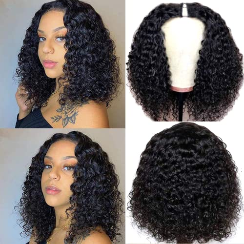 Curly Pixie Cut Wig Human Hair Wigs V Part Human Hair Wig No Leave Out Brazilian Human Hair Wig For Black Women Curly Bob Wig Upgrade U Part Wig NO Glueless 180% Density Natural Black 14 Inch