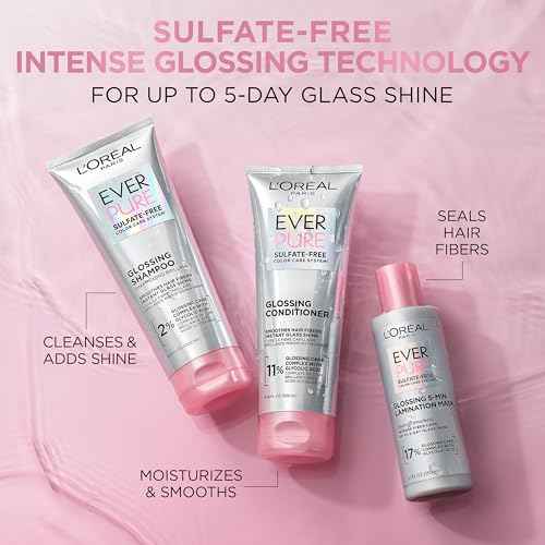 L'Oreal Paris Glossing Sulfate Free Shampoo and Conditioner Set with Glycolic Acid, Hair Care for Lasting Shine and Smoothness for Dull, Dry Hair, EverPure, 1 Kit