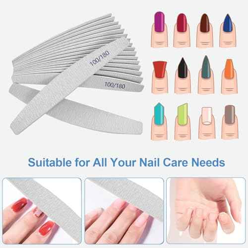 Nail Files (12 Pack), 100/180 Grit Wooden Emery Board Nail File Double Sided Wood Emory Fingernail Files for Natural Nails Professional Reusable Manicure Pedicure Curved