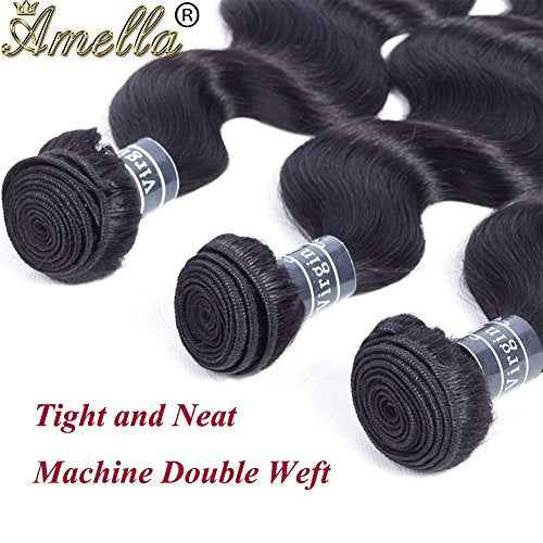 Amella Hair Brazilian Body Wave One Bundle 24 inch Brazilian Virgin Human Hair 100% Unprocessed Brazilian Body Wave Weave Human Hair Bundles Natural Black Color