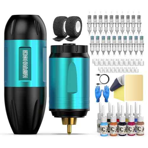 Wormhole Wireless Tattoo Gun Complete Tattoo Practice Kit Rotary Machine Kit Tattoo Gun with 1,500 mAh Capacity Power Supply 10 Tattoo Ink 20 Cartridge Needles Tattoo Supplies