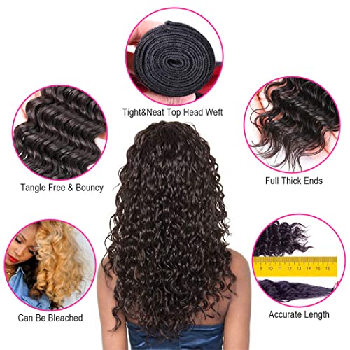 Deep Wave Human Hair Bundles 16 18 20 Inch Brazilian Hair Deep wave 100% Unprocessed Virgin Remy Hair Deep Curly Bundles Human Hair Double Weft Natural Color for Black Women