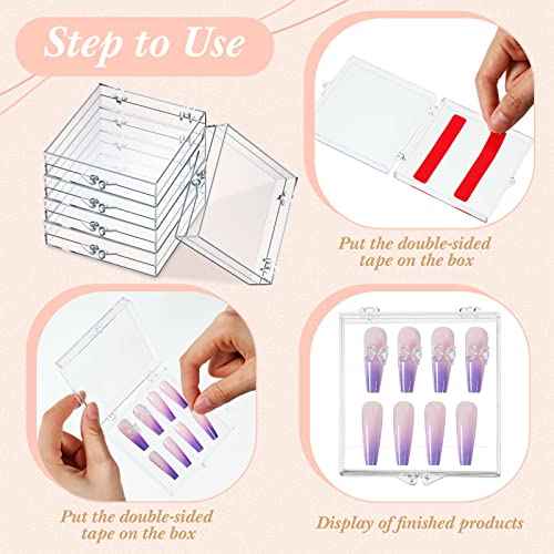 Landhoow 15 Pcs Press On Nail Boxes Nail Display Case with 30 Adhesive Tape, Artificial Press On Nail Container, Acrylic Storage Organizer(Clear)