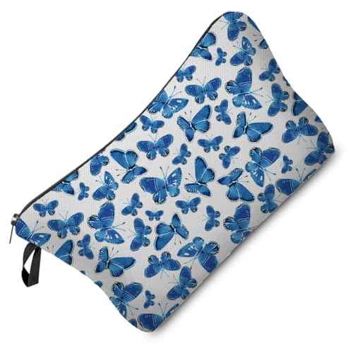 Blue Butterfly Cosmetic Bag Cute Small Makeup Bag Travel Toiletry Organizer Zipper Pouch Blue Butterfly Birthday Present for Butterfly Lovers Women Friends