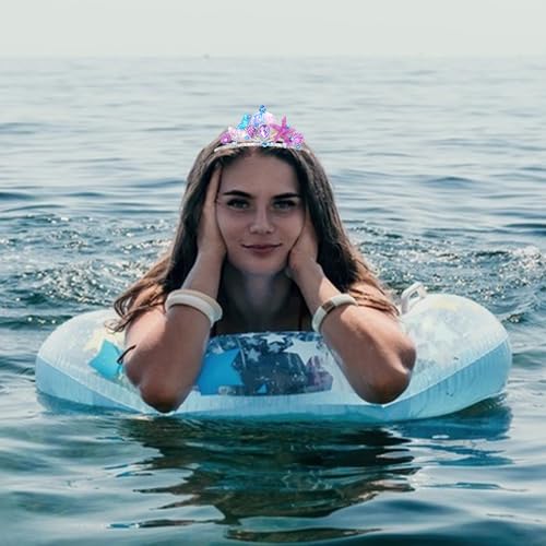 Mermaid Crown Pearl Mermaid Headband Purple Mermaid Birthday Decorations with Flower Rhinestone Mermaid Party Favors Mermaid Hair Accessories Halloween Costume Women Seashell Starfish Fish Tail
