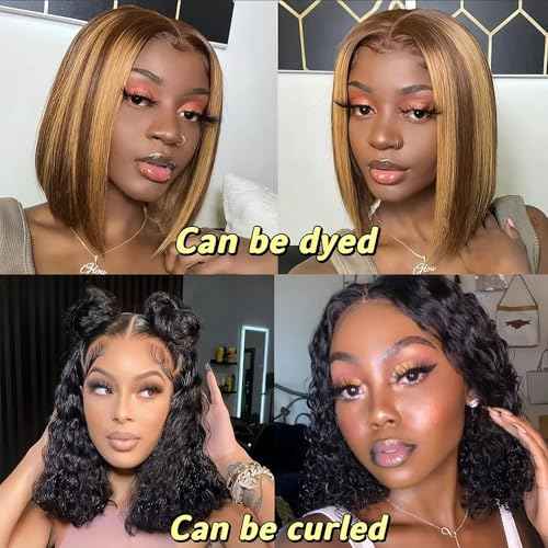 Short Straight Bob Wig Human Hair 13x4 HD Lace Front Bob Wigs 200 Density 10 Inch Glueless Bob Wigs Pre Plucked with Baby Hair Transparent Lace Frontal Short Bob Wig for Women Natural Black