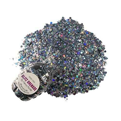 Neva Nude Face and Body Glitter Keychain - Chunky Loose Glitter for Festivals, Raves, and More | Cosmetic Grade | Super Sparkly (Trixie Pixie Gunmetal Holographic Glitz Grenade)