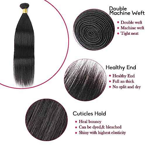 100% Human Hair Bundles Short Straight Virgin Hair 24 Inch Natural Color Unprocessed Brazilian 10A Double Weft Weave Extensions Soft And Healthy For Black Women