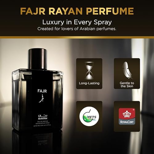 Fajr Perfume for Men - Long Lasting Arabian Eau De Parfum, 100mL (3.34 Fl oz) Scent with Osmanthus, Grapefruit, Rosemary, Saffron, Amber Warmth on a Bed of Musk - Ideal Gift for Father's Day