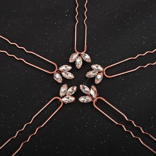 Teyglen 5pcs Crystal Bride Wedding Hair Pins for Bride Sparkly Blue Red Green Crystal Hair Clips Pins for Women Girls Party Prom (Rose Gold)