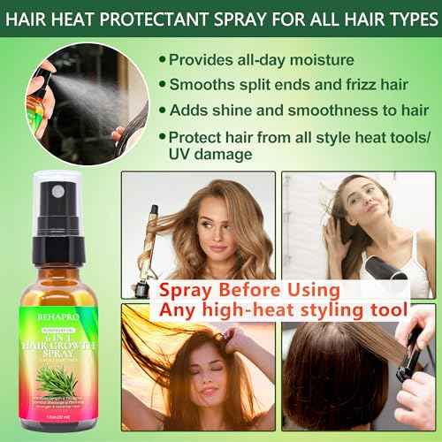 Hair Growth Shampoo and Conditioner Set w/Heat Protectant Spray,Rosemary Biotin Keratin Argan Oil Sulfate Free Routine Hair Growth Products for Thinning Hair & Hair Loss,Birthday Gifts for Women Men