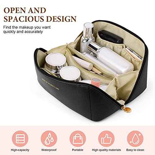 Premium Nylon Cosmetic Bag Travel Bag, Large Capacity Layered Cosmetic Bag Zipper Bag, Portable Travel Organizer Multifunctional Waterproof Bag, Easy to Carry, Gift for Women (New-Black)