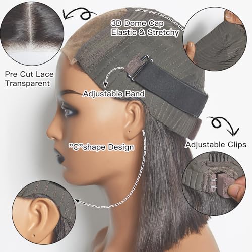 WEQUEEN Wear and Go Glueless Bob Wig Human Hair Pre Plucked Pre Cut 4x4 Skin-like Lace 250% Density Straight Short Bob Wig for Black Women 12 Inch