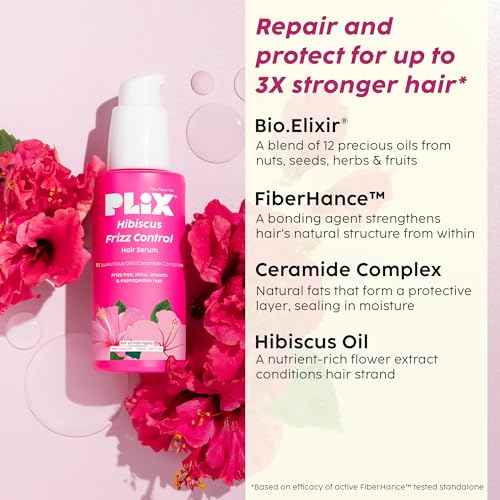 PLIX - THE PLANT FIX Hibiscus Frizz Control Hair Serum 50ml + Bond Repair Shampoo 200ml + Conditioner 175ml | Protects & Smoothes Frizzy Hair| 3x Strength with Fiberhance
