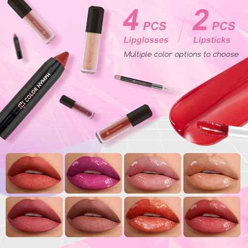 Color Nymph Starter Makeup Kit for Tweens Girls, Train Case for Women Full Kit with Eye Shadow, Lipstick, Blush, Brushes, Lipgloss, Mascara, Brow Wax and Mirror Pink Full Starter Cosmetics Set