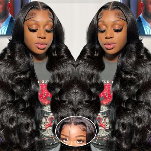 5x5 Glueless Wigs Wear and Go Wigs Human Hair Pre Plucked Lace Closure Wigs Human Hair Glueless Body Wave Lace Front Wigs Human Hair for Black Women Natural Color 180% Density 18 Inch