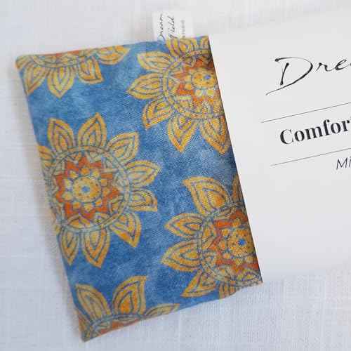Eye Pillow with Flaxseed, Eucalyptus & Mint, Small Heat and Cold Therapy Pad, Caregiver Gift, Eco-Friendly Ingredients, Microwavable Sinus and Headache Mask - Blue Vintage Floral