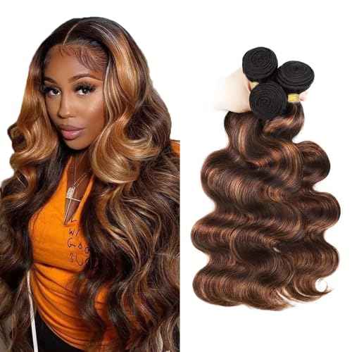 Ombre Brown Body Wave Bundles P430 Human Hair Bundles 16 18 20 inch LadrXadr #4 Body Wave Human Hair Bundle 3 Tone