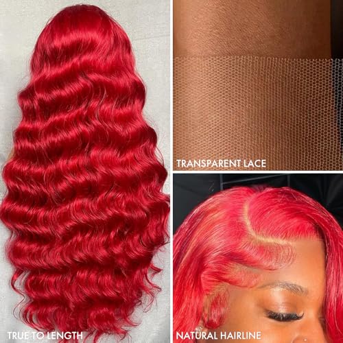 ELISHEVA Red Lace Front Wigs Human Hair Pre Plucked 24 Inch 16A 13x4 Red Wig Human Hair 200% Density Colored HD Body Wave Lace Front Wigs Colored Red Glueless Frontal Wigs