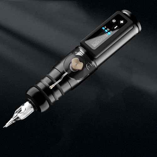 Tattoo Pen Professional Wireless Tattoo Rotary Machine Pen Kit with LCD Display Cartridges Pens Equipment Supply for Artists (Black)