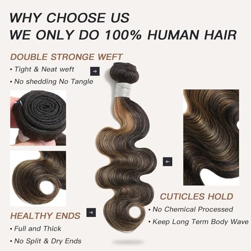 Highlight Honey Blonde Bundles Human Hair 24 Inch Body Wave Black and Blonde Balayage 1b/27 bundles 12A Brazilian Virgin Remy Hair Loose Wave Wavy Sew In Weave Ombre Single Bundle Piano Color P1b27