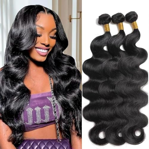 12A Human Hair Bundles Body Wave Bundles Human Hair 3 Bundles 20 22 24 Inch 100% Unprocessed Brazilian Virgin Hair 100g/Bundle Real Human Hair Extensions Natural Black