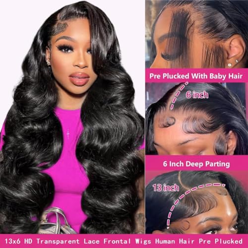 CHUDI 13x6 220 Density Body Wave HD Lace Front Wigs Human Hair Pre Plucked Transparent Lace Frontal Wigs with Baby Hair Glueless Brazilian Wigs Human Hair for Women 20 Inch