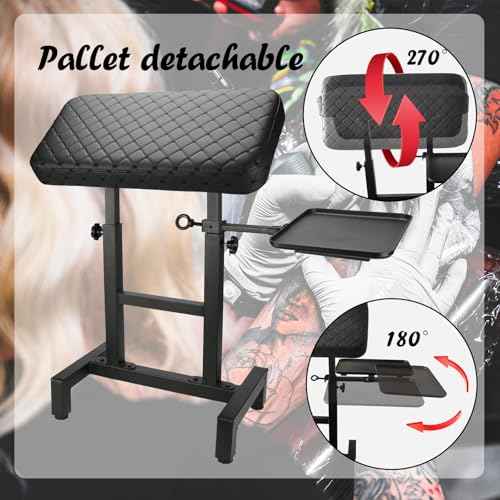 Tattoo Armrest Stand with One Trays - Oversized Tattoo Arm Leg Rest Stand Super Big Leather Pad Adjustable Height and Tilt Professional Heavy Equipment for Tattoo Studio (With One Trays)