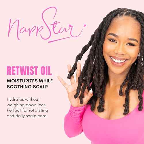 NappStar Retwist Oil, Peppermint Rose Scented Smell Good Loc Oil, Aromatic Hair Care for Dreadlocks with Moisturizing Base, 4 Fl Oz
