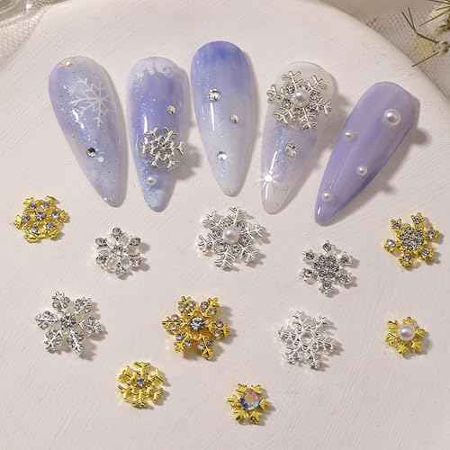Snowflake Nail Charms, 60 Pcs Gold Silver Nail Jewels for Acrylic Nails,3D Alloy Christmas Nail Decorations for Women Girls DIY Craft Making Nail Design Supplies
