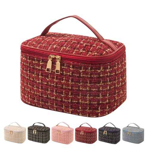 Travel Makeup Bag,High Capacity Toiletries Travel Bag,Waterproof And Wear-Resistant Portable Cosmetic Organizer,With Comfortable Handle,Suitable for Ladies And Girls (Red)