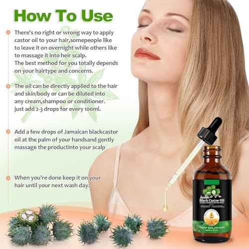Jamaican Black Castor Oil Cold Pressed,Castor Oil in A Glass Bottle with Glass Dropper, Eyelash&Eyebrow Brushes,Hexane Free for Fuller Thicker Hair, Eyelashes,Moisturizes Skin
