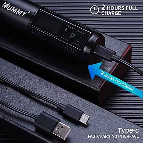 Mummy Tattoo Rotary Battery Pen Tattoo Cartridge Machine Rotary Pen with 1800mAh Power Coreless Motor Digital LED Display Tattoo Equipment Supply(black)