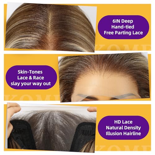 Ash Blonde Highlight Synthetic Lace Front Wig,13¡¿6 HD Short Straight Glueless Bob Wig for White Women Daily Use 12IN£¨#TT6/166£©